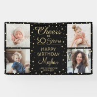 ANY Birthday Cheers Black Gold Confetti Four Phot