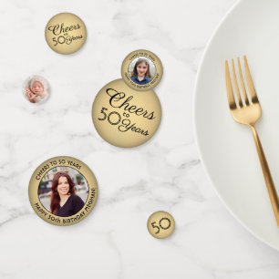 ANY Birthday Cheers Black & Gold Faux Foil 3 Photo Confetti