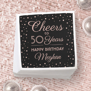 ANY Birthday Cheers Black & Pink Glitter Party Napkin