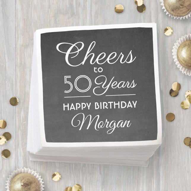 ANY Birthday Cheers Black & White Chalkboard Party Napkin (Creator Uploaded)