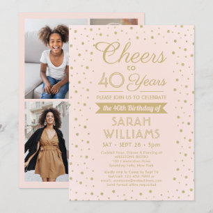 ANY Birthday Cheers Blush Pink and Gold 4 Photo Invitation