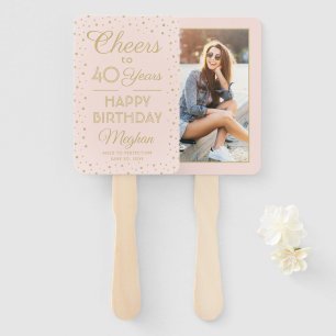 ANY Birthday Cheers Blush Pink and Gold Confetti Hand Fan