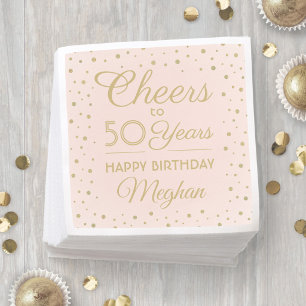 ANY Birthday Cheers Blush Pink and Gold Glitter Napkin
