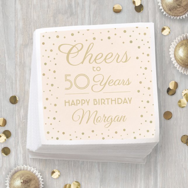 ANY Birthday Cheers Blush Pink and Gold Glitter Napkin (Creator Uploaded)