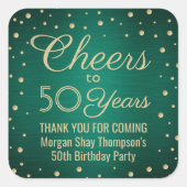 ANY Birthday Cheers Brushed Green & Gold Confetti Square Sticker (Front)