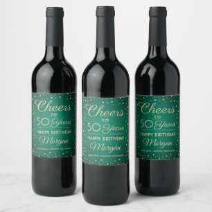 ANY Birthday Cheers Brushed Green & Gold Confetti Wine Label
