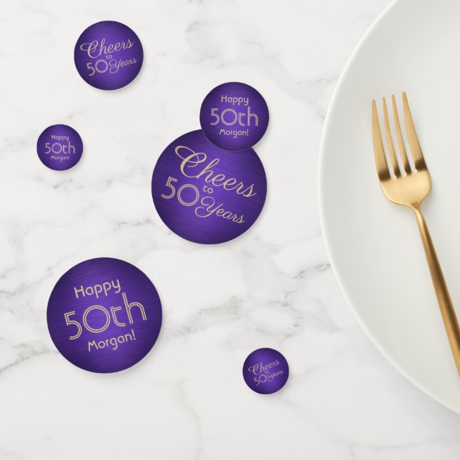 ANY Birthday Cheers Brushed Purple and Gold Table Confetti (Group)