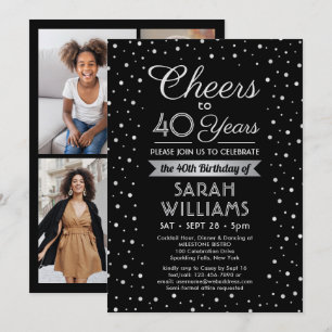 ANY Birthday Cheers Confetti Black & White 4 Photo Invitation