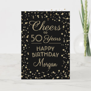 ANY Birthday Cheers Elegant Black and Gold Glitter Card