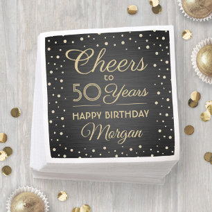 ANY Birthday Cheers Elegant Black and Gold Glitter Napkin