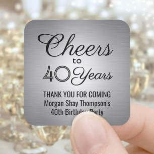 ANY Birthday Cheers Elegant Black and Grey Square Sticker