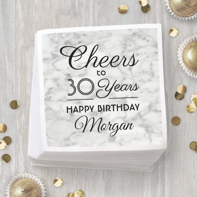 ANY Birthday Cheers Elegant Black and White Marble Napkin (Creator Uploaded)