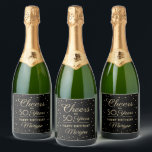 ANY Birthday Cheers Elegant Black & Gold Confetti Sparkling Wine Label<br><div class="desc">Add an elegant personalized touch to birthday party decorations with these custom black and gold sparkling wine bottle labels. Design features modern script calligraphy customizable "Cheers to 50 Years" and gold faux foil confetti dots on a black background. Please note that text is printed color, not metallic foil. This template...</div>
