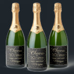 ANY Birthday Cheers Elegant Black & Gold Confetti Sparkling Wine Label<br><div class="desc">Add an elegant personalized touch to birthday party decorations with these custom black and gold sparkling wine bottle labels. Design features modern script calligraphy customizable "Cheers to 50 Years" and gold faux foil confetti dots on a black background. Please note that text is printed color, not metallic foil. This template...</div>