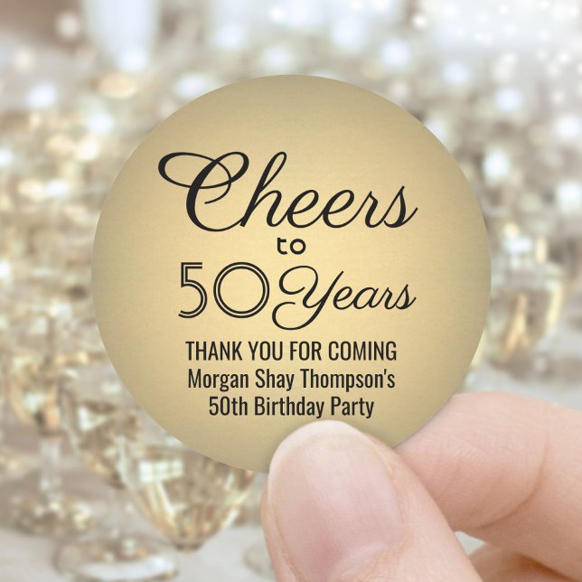 ANY Birthday Cheers Elegant Black & Gold Faux Foil Classic Round Sticker (Creator Uploaded)