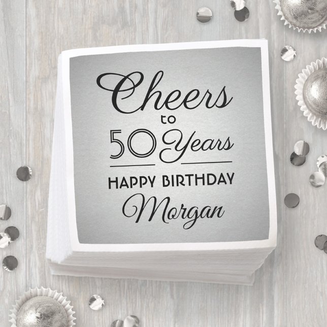 ANY Birthday Cheers Elegant Black & Gray Ombre Napkin (Creator Uploaded)