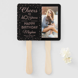 ANY Birthday Cheers Elegant Black & Pink Confetti Hand Fan