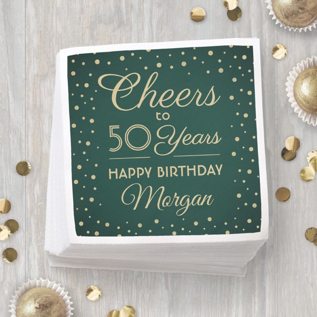 ANY Birthday Cheers Elegant Green and Gold Glitter Napkin (Creator Uploaded)