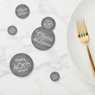 ANY Birthday Cheers Elegant Grey Faux Wood Table Confetti