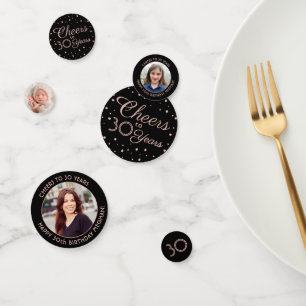 ANY Birthday Cheers Elegant Pink and Black 3 Photo Confetti