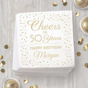 ANY Birthday Cheers Elegant White and Gold Glitter Napkin