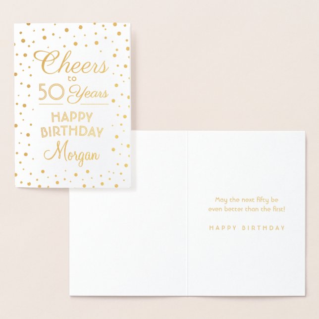 ANY Birthday Cheers Elegant White & Gold Confetti Foil Card (Display)