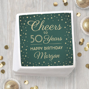 ANY Birthday Cheers Green and Gold Confetti Party Napkin