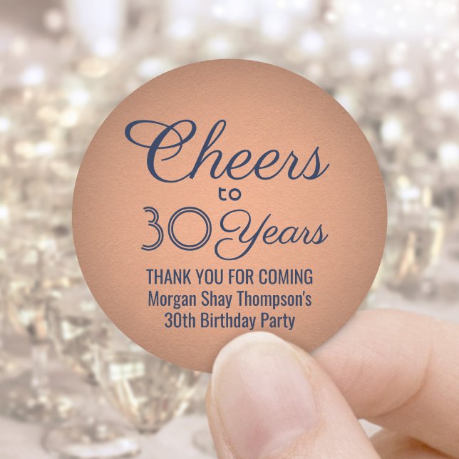 ANY Birthday Cheers Navy Blue and Copper Color Classic Round Sticker (Creator Uploaded)