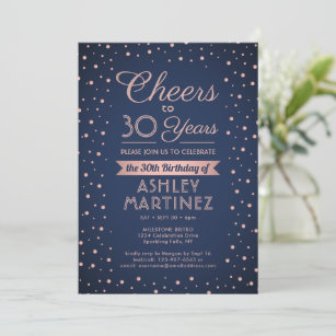 ANY Birthday Cheers Navy Blue and Pink Confetti Invitation