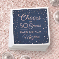 ANY Birthday Cheers Navy Blue and Pink Confetti