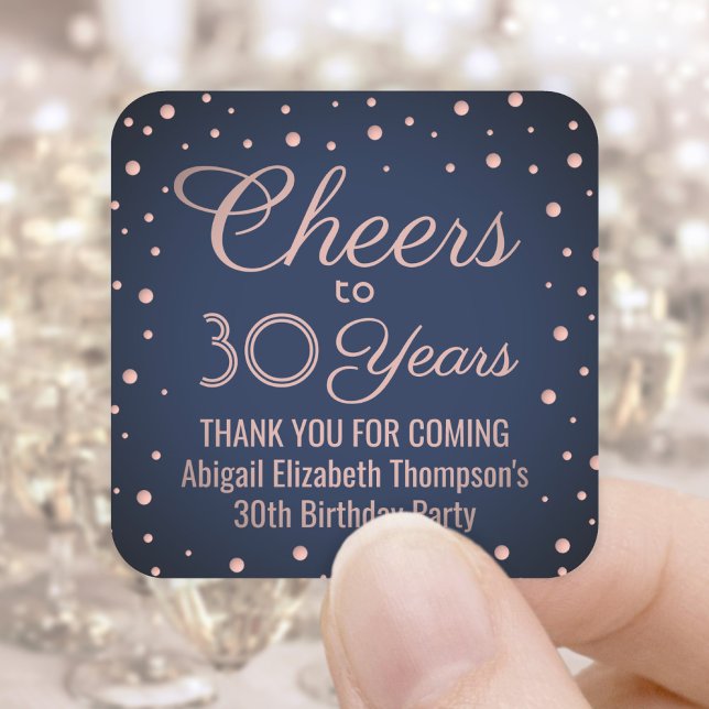 ANY Birthday Cheers Navy Blue and Pink Confetti Square Sticker (Creator Uploaded)