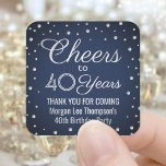 ANY Birthday Cheers Navy Blue and Silver Confetti Square Sticker<br><div class="desc">Add a personalised finishing touch to birthday party thank you notes or favours with custom navy blue, white and faux silver foil square stickers / envelope seals. All text is simple to customise or delete. This template is set up for a 40th birthday, but can easily be changed to another...</div>
