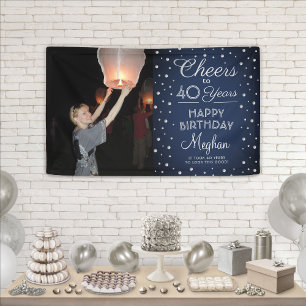 ANY Birthday Cheers Navy & Silver Confetti 1 Photo Banner