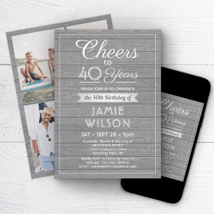 ANY Birthday Cheers Rustic Grey Wood 4 Photo Invitation