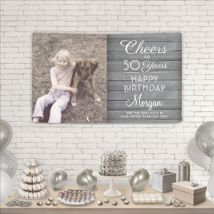 ANY Birthday Cheers Rustic Wood Grey White 1 Photo Banner