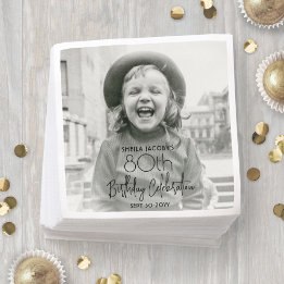 ANY Birthday Chic Stylish Typography Photo Party Napkin