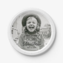 ANY Birthday Chic Stylish Typography Photo Party Paper Plate
