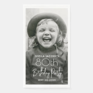 ANY Birthday Chic White Typography & Photo Party Napkin