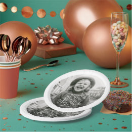 ANY Birthday Chic White Typography Photo Party Paper Plate