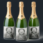 ANY Birthday Chic White Typography & Photo Party Sparkling Wine Label<br><div class="desc">Look who's having a birthday! Add an elegant personalised touch to party decorations with stylish custom photo sparkling wine bottle labels. All wording on this template is simple to customise. The colours, font styles and overlay opacity are easy to change with the Zazzle Design Editor tool. The chic modern black...</div>