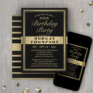 Any Birthday Elegant Black and Gold Calligraphy Invitation