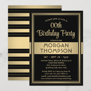 Any Birthday Elegant Black and Gold Formal Party Invitation