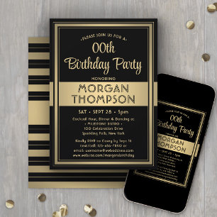 Any Birthday Elegant Black and Gold Formal Party Invitation