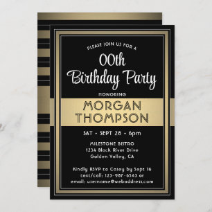 Any Birthday Elegant Black, White and Gold Party Invitation