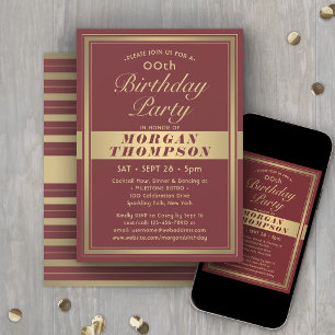 Any Birthday Elegant Burgundy and Gold Calligraphy Invitation
