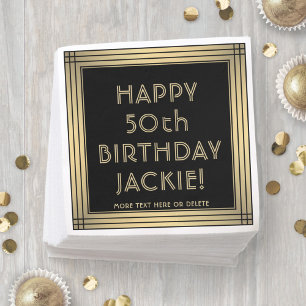 ANY Birthday Elegant Classic Black and Gold Party Napkin
