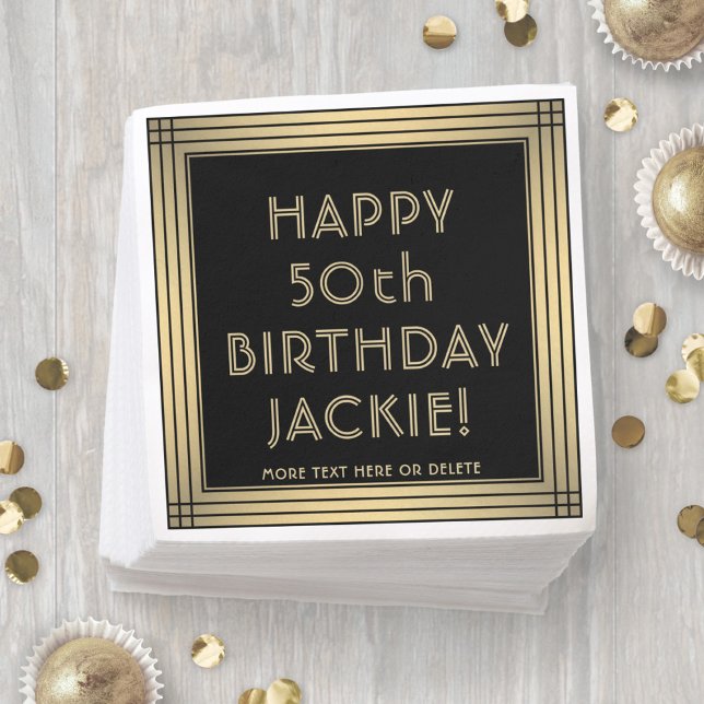 ANY Birthday Elegant Classic Black and Gold Party Napkin (Creator Uploaded)