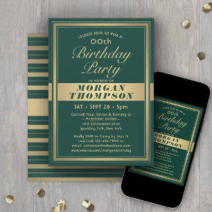 Any Birthday Elegant Green and Gold Calligraphy Invitation