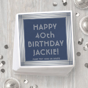 ANY Birthday Elegant Navy Blue and Grey Party Napkin