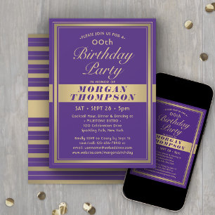 Any Birthday Elegant Purple and Gold Calligraphy Invitation